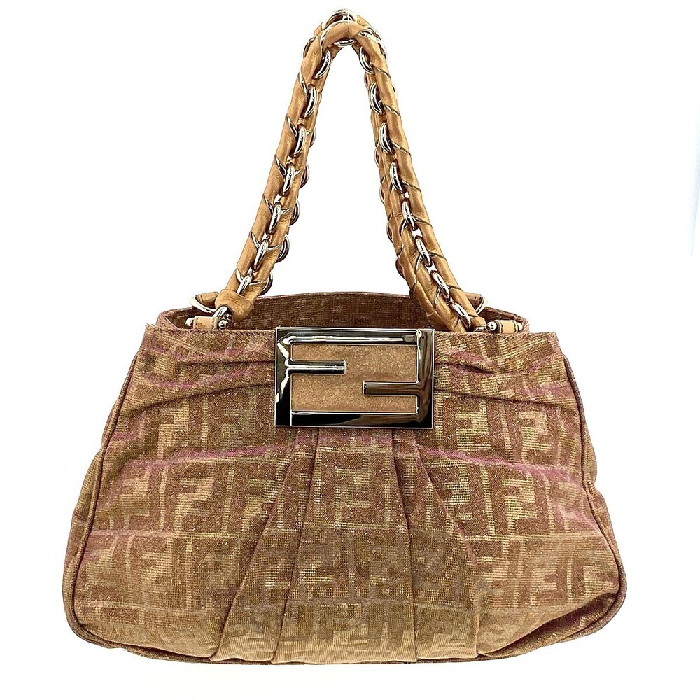 Fendi Mia Chain Shoulder Bag Canvas Pink